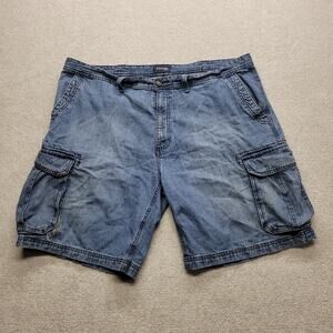 St Johns Bay Distressed Cargo Shorts Men's 44 Blue Denim Utility Casual Outdoor